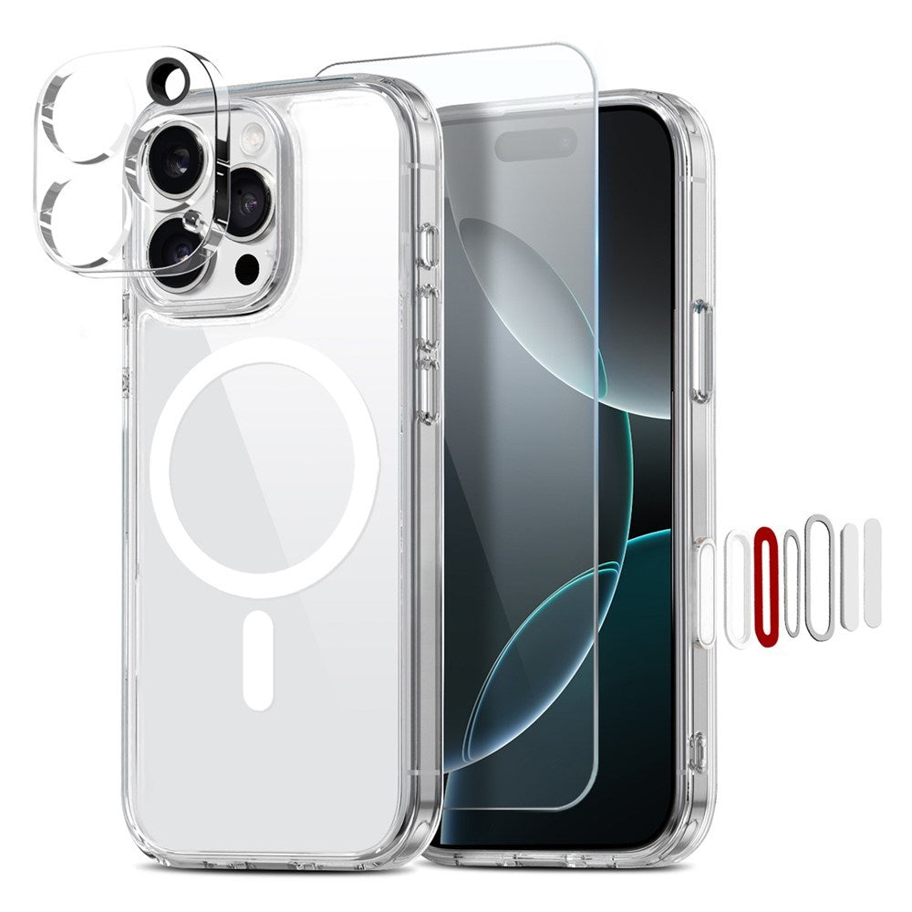 iPhone 16 Pro Max NORTHJO 360° Beskyttelsessæt - Kameralinseglas - Skærmbeskyttelsesglas - Hybrid Mobil Cover - MagSafe Kompatibel - Gennemsigtig