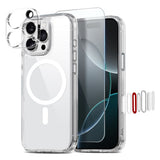iPhone 16 Pro Max NORTHJO 360° Beskyttelsessæt - Kameralinseglas - Skærmbeskyttelsesglas - Hybrid Mobil Cover - MagSafe Kompatibel - Gennemsigtig