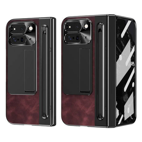 EIDERWOOD Google Pixel 10 Pro Fold Mobil Cover m. Kunstlæder Bagside - Kick Stand - Stylus Holder - Sort / Vinrød