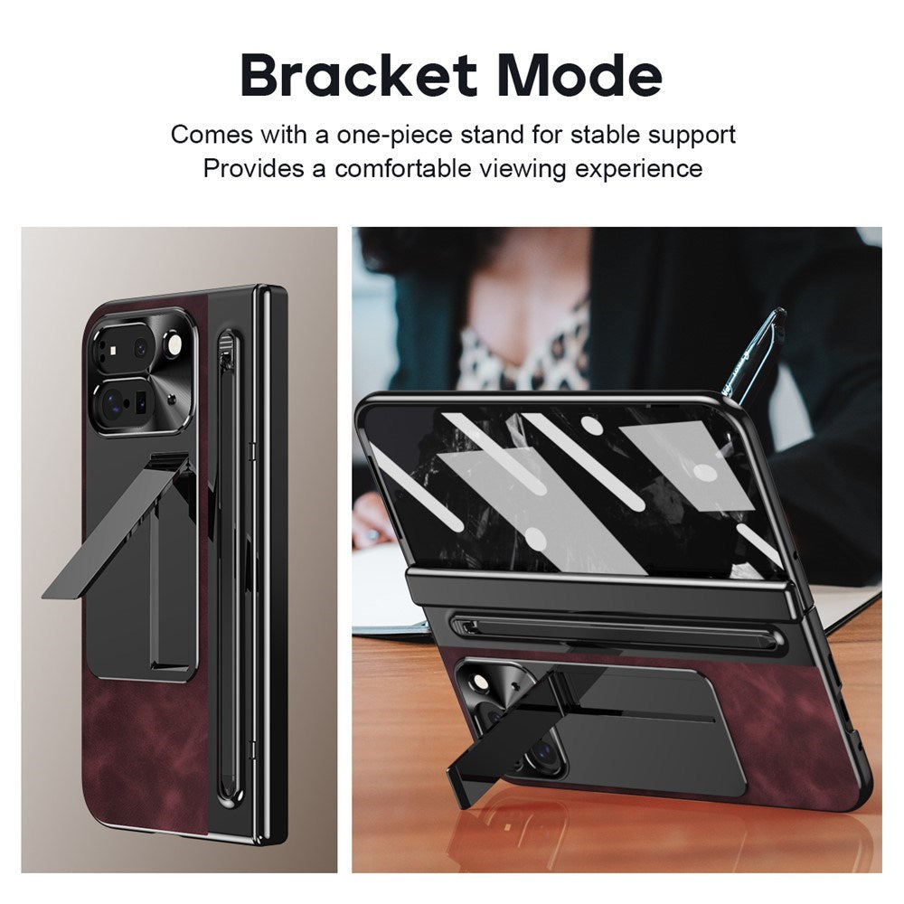 EIDERWOOD Google Pixel 10 Pro Fold Mobil Cover m. Kunstlæder Bagside - Kick Stand - Stylus Holder - Sort / Vinrød