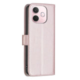 BINFEN Oppo A5 Pro (4G / 5G) Imiteret Læder Flip Cover m. Kortholder - Rose Gold