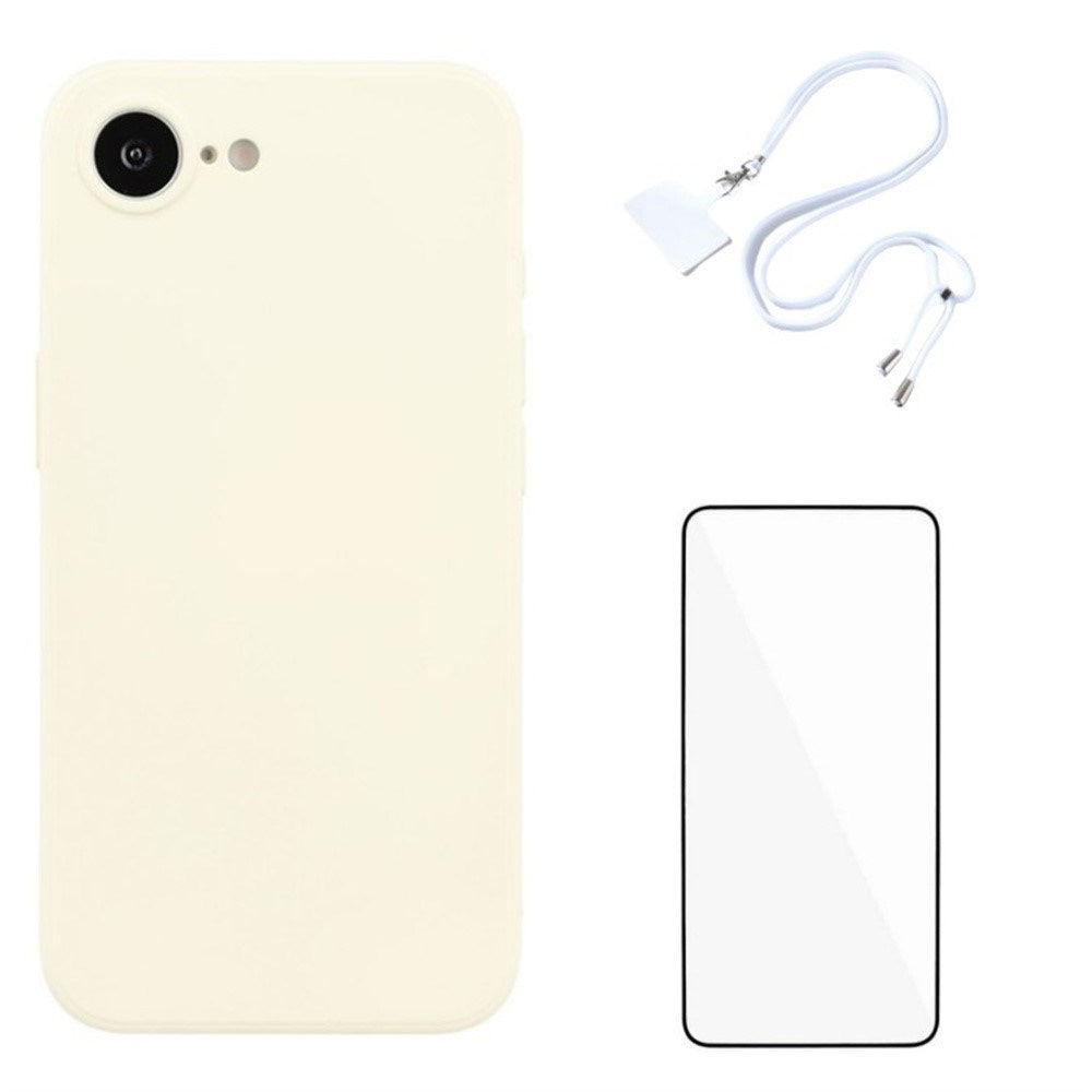 iPhone 17e / 16e Sæt m. Fleksibelt Plastik Bagside Cover - Skærmbeskyttelse - Strop - Hvid