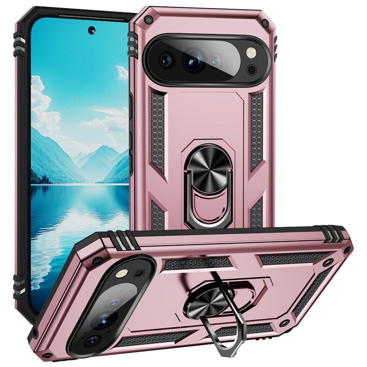 Google Pixel 10 Pro XL - EIDERWOOD Hybrid Håndværker Cover m. 360 Roterbar Kickstand - Rose Gold