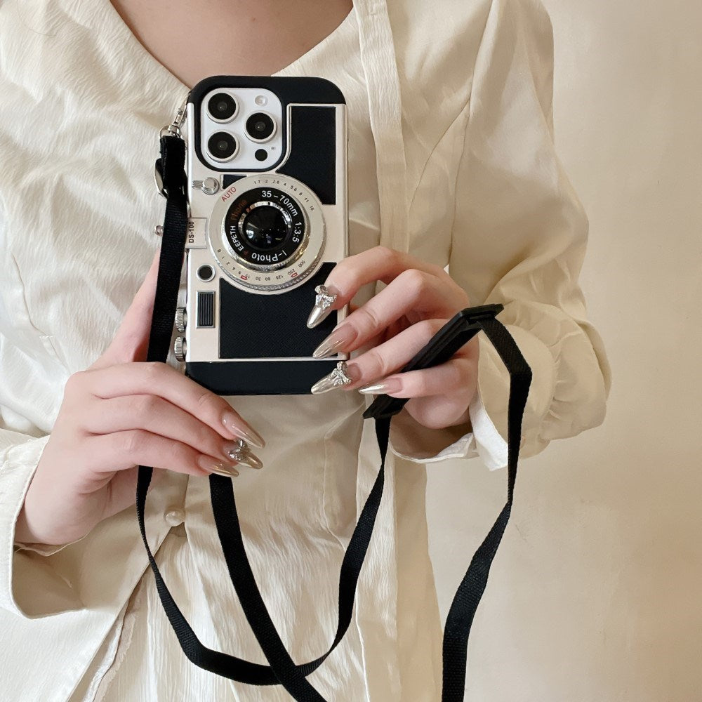 EIDERWOOD iPhone 14 Pro Retro Kamera Mobil Cover m. Skulderrem - Sort