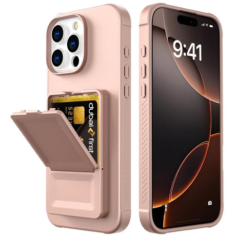 EIDERWOOD iPhone 16 Pro Max Fleksibelt Plastik Bagside Cover m. Kortholder & Indbygget Spejl - Rose Gold