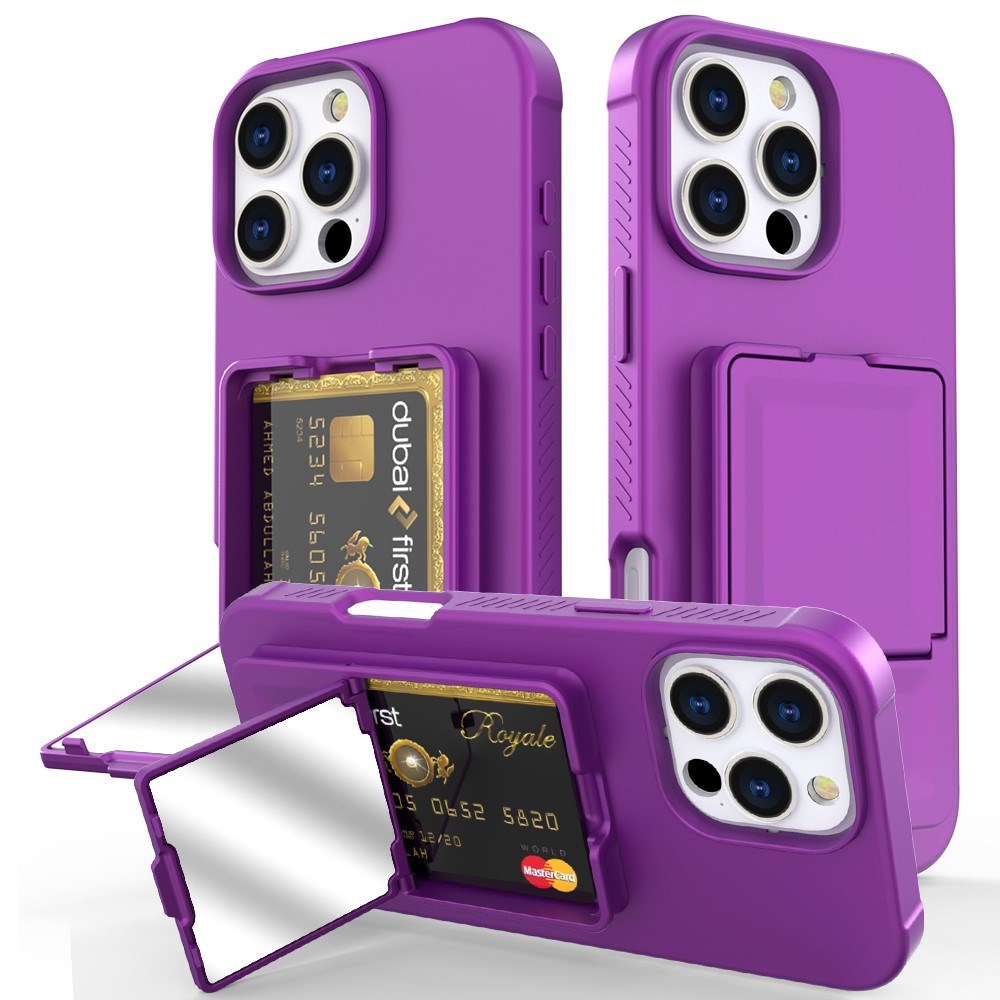 EIDERWOOD iPhone 16 Pro Max Fleksibelt Plastik Bagside Cover m. Kortholder & Indbygget Spejl - Mørkelilla
