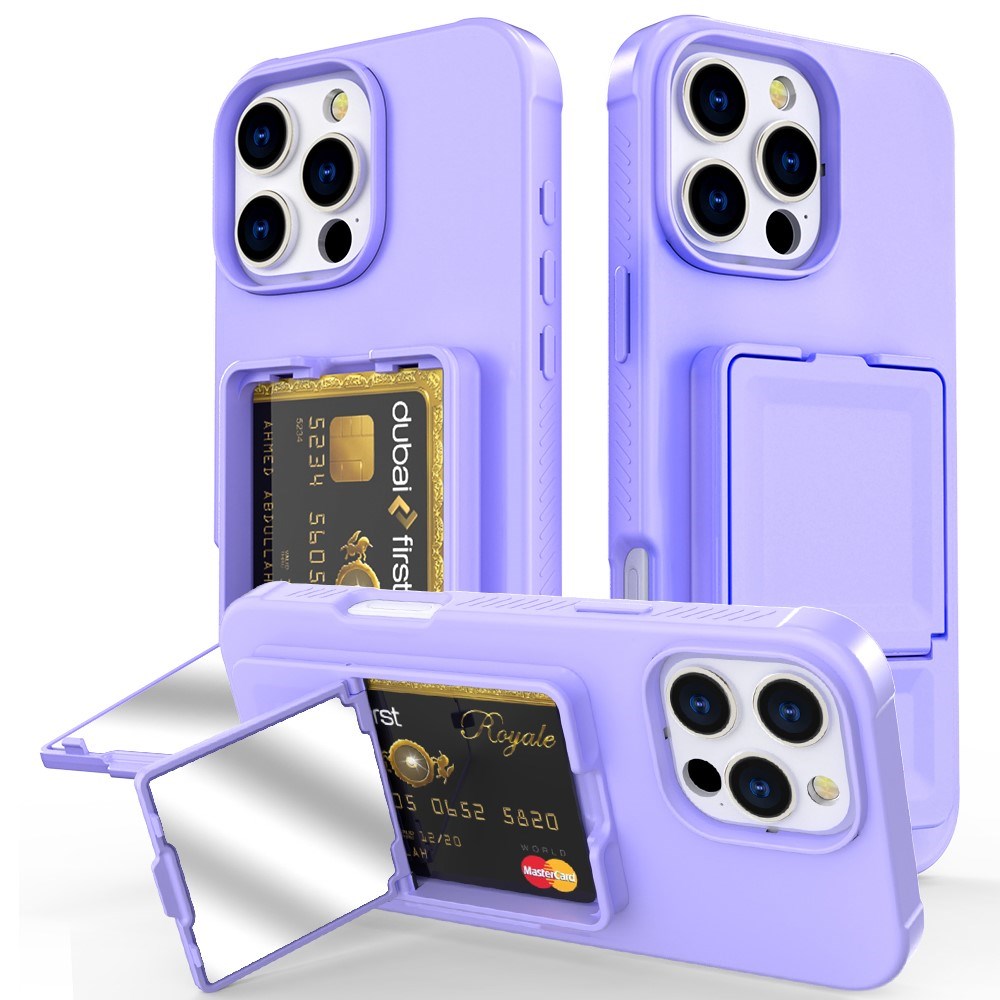 EIDERWOOD iPhone 16 Pro Max Fleksibelt Plastik Bagside Cover m. Kortholder & Indbygget Spejl - Lilla