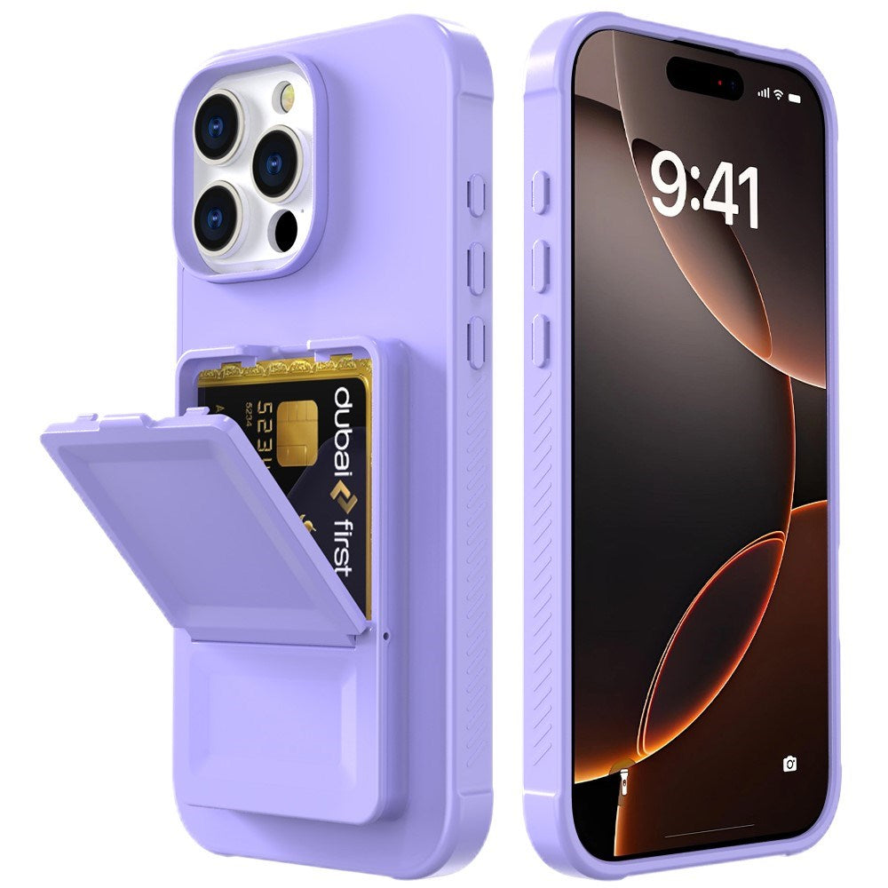 EIDERWOOD iPhone 16 Pro Max Fleksibelt Plastik Bagside Cover m. Kortholder & Indbygget Spejl - Lilla