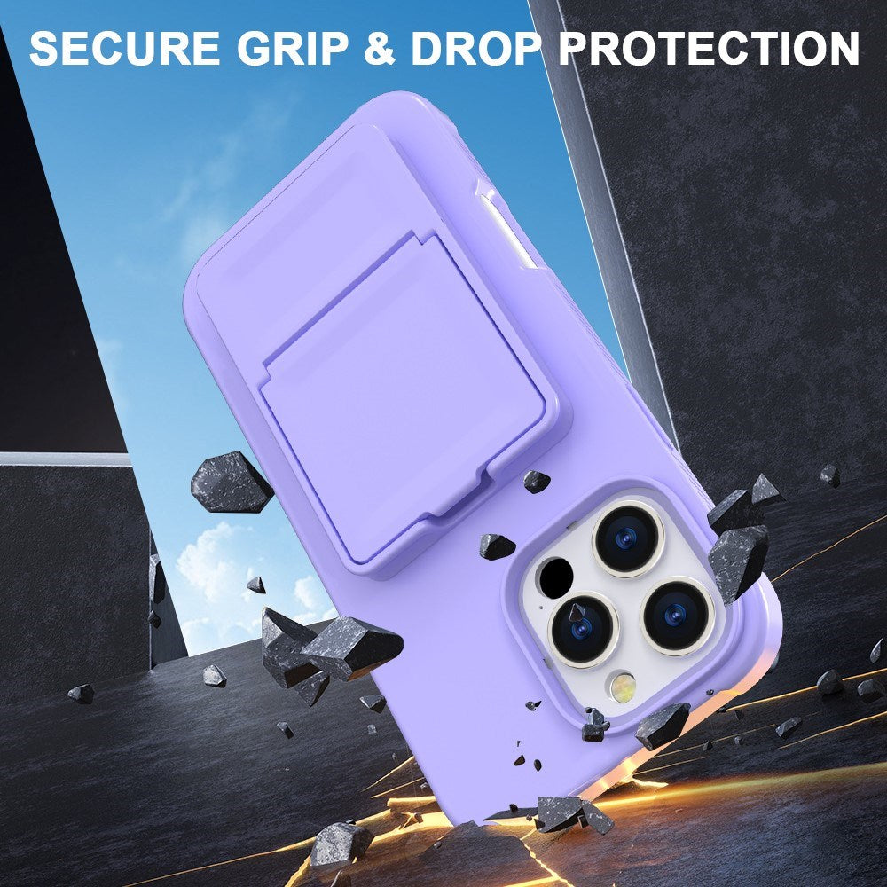 EIDERWOOD iPhone 16 Pro Max Fleksibelt Plastik Bagside Cover m. Kortholder & Indbygget Spejl - Lilla