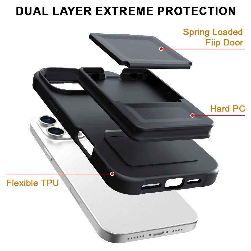 EIDERWOOD iPhone 16 Pro Fleksibelt Plastik Bagside Cover m. Kortholder & Indbygget Spejl - Sort