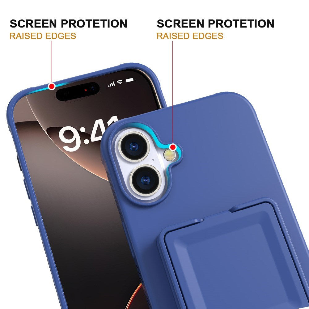 EIDERWOOD iPhone 16 Plus Fleksibelt Plastik Bagside Cover m. Kortholder & Indbygget Spejl - Blå