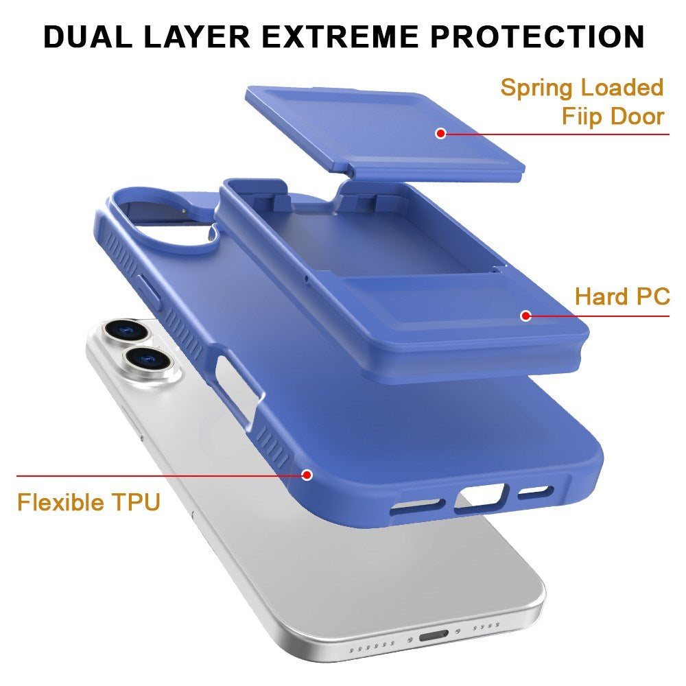 EIDERWOOD iPhone 16 Plus Fleksibelt Plastik Bagside Cover m. Kortholder & Indbygget Spejl - Blå