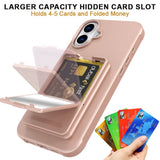 EIDERWOOD iPhone 16 Fleksibelt Plastik Bagside Cover m. Kortholder & Indbygget Spejl - Rose Gold