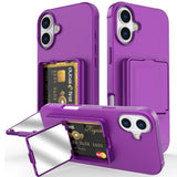 EIDERWOOD iPhone 16 Fleksibelt Plastik Bagside Cover m. Kortholder & Indbygget Spejl - Mørkelilla