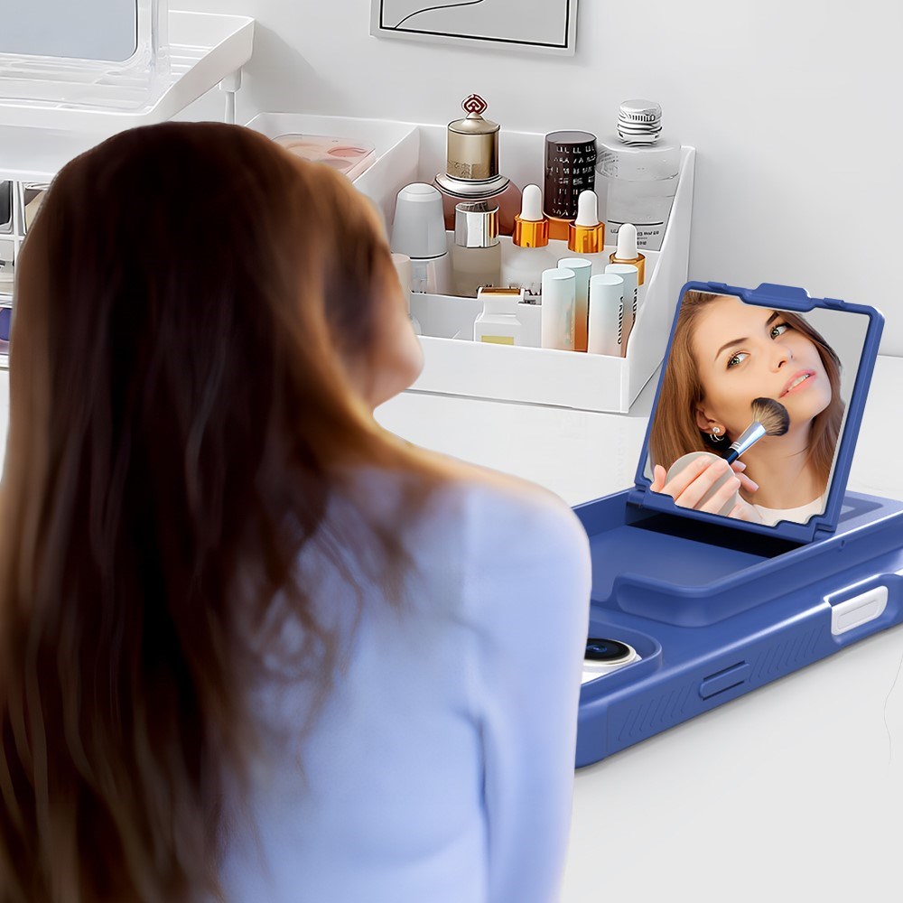 EIDERWOOD iPhone 16 Fleksibelt Plastik Bagside Cover m. Kortholder & Indbygget Spejl - Blå