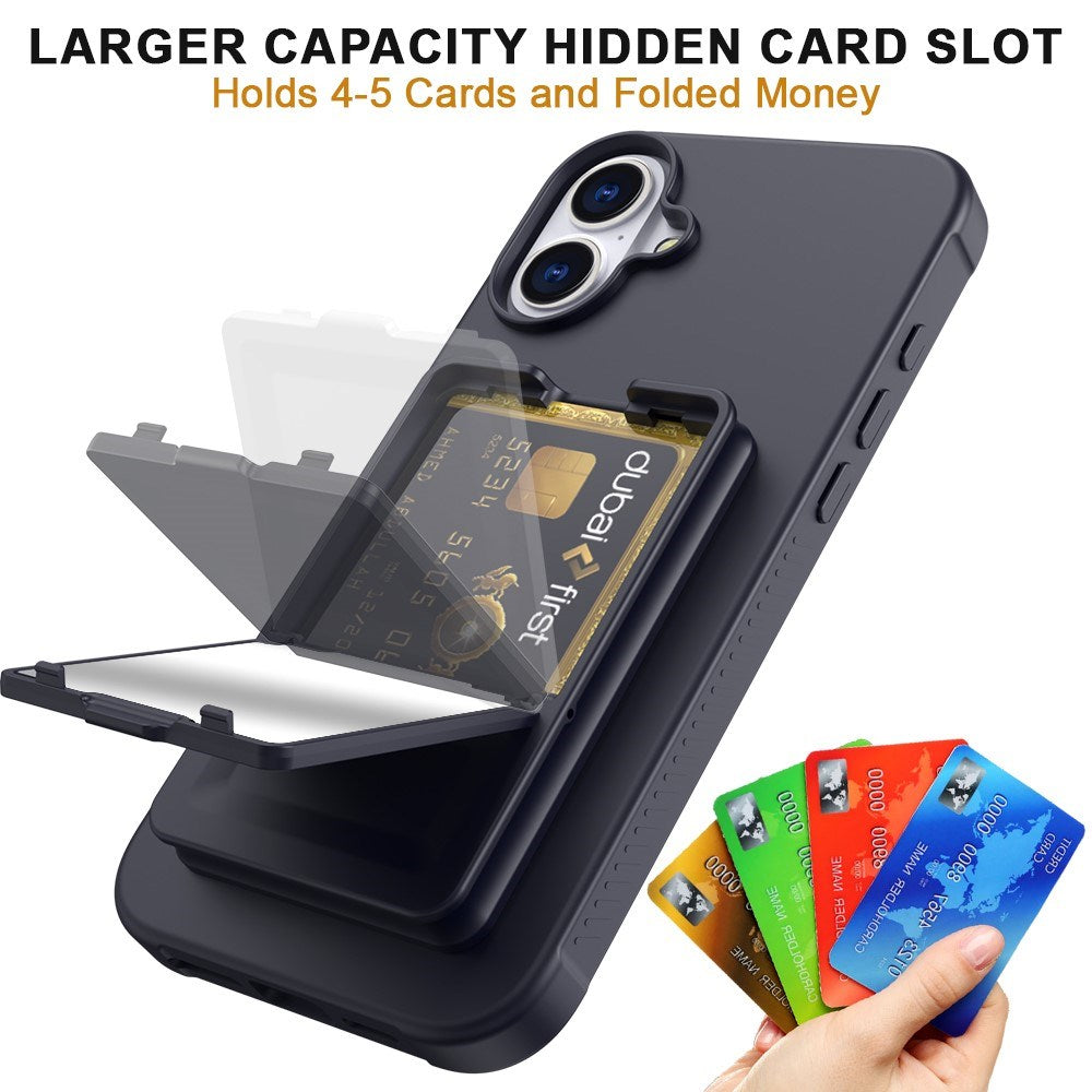 EIDERWOOD iPhone 16 Fleksibelt Plastik Bagside Cover m. Kortholder & Indbygget Spejl - Sort