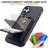 EIDERWOOD iPhone 16 Fleksibelt Plastik Bagside Cover m. Kortholder & Indbygget Spejl - Sort