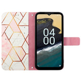 Nokia G60 Læder Flip Cover m. Pung - Marmor - Pink / Hvid