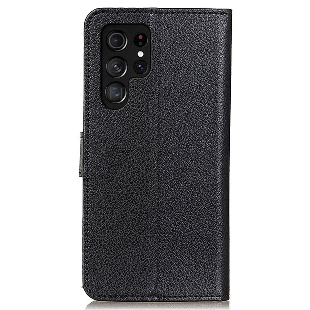 Samsung Galaxy S23 Ultra PU Litchi Læder Flip Cover m. Pung - Sort