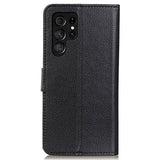 Samsung Galaxy S23 Ultra PU Litchi Læder Flip Cover m. Pung - Sort