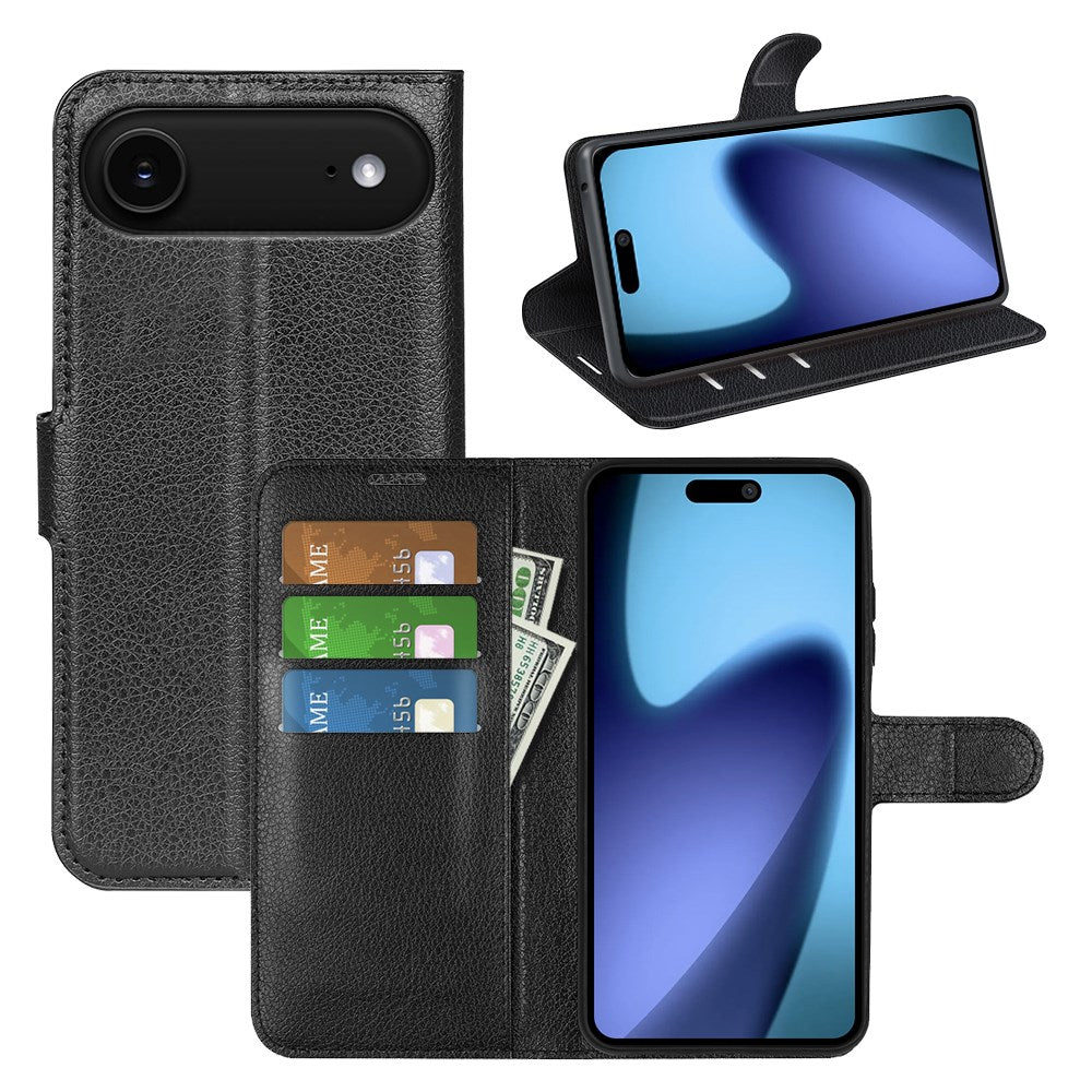 EIDERWOOD iPhone Air Litchi Flip Cover m. Pung & Stander - Sort