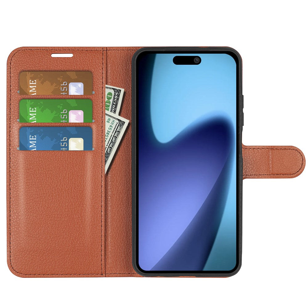 EIDERWOOD iPhone Air Litchi Flip Cover m. Pung & Stander - Brun