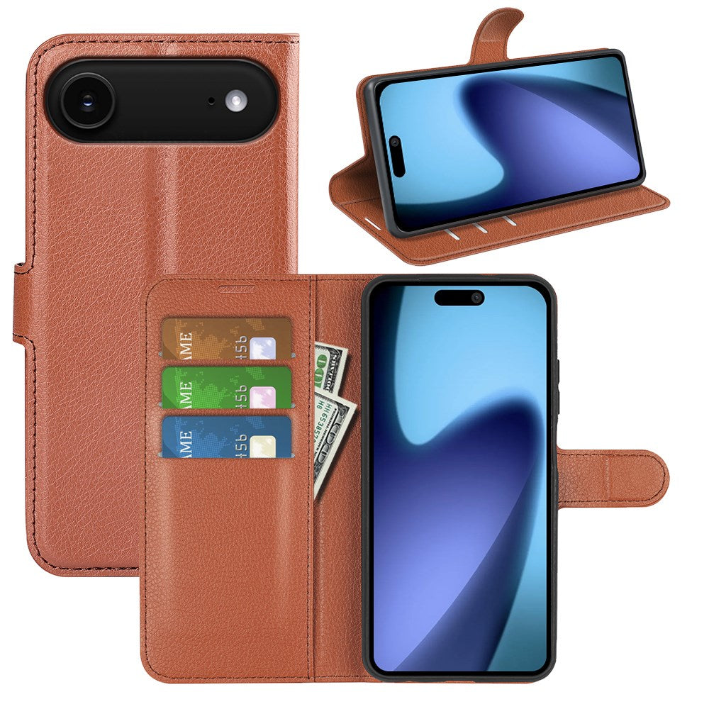 EIDERWOOD iPhone Air Litchi Flip Cover m. Pung & Stander - Brun