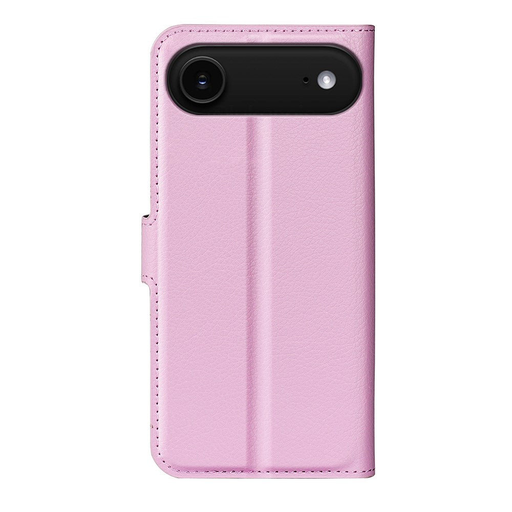 EIDERWOOD iPhone Air Litchi Flip Cover m. Pung & Stander - Lyserød
