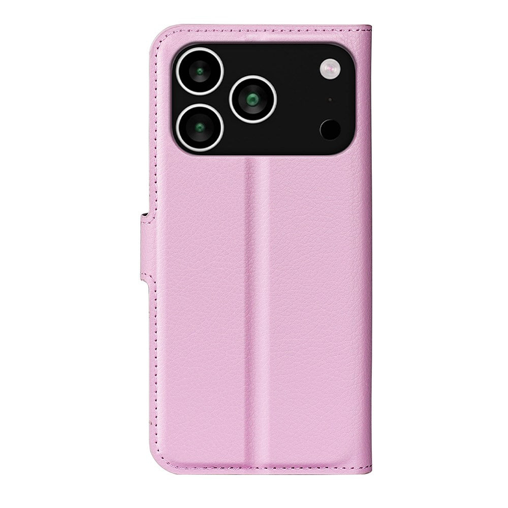 EIDERWOOD iPhone 17 Pro Litchi Flip Cover m. Pung & Stander - Lyserød