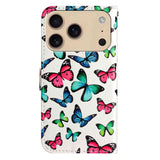 EIDERWOOD iPhone 17 Pro Max Imiteret Læder Flip Cover m. Pung & Rem - Sommerfugle