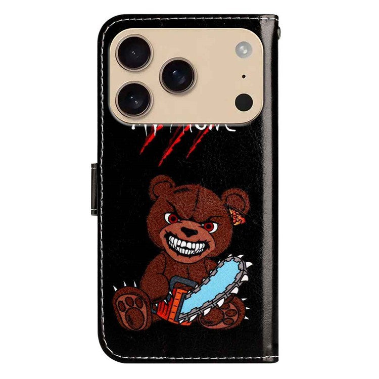 EIDERWOOD iPhone 17 Pro Max Imiteret Læder Flip Cover m. Pung & Rem - "Don't Touch My Phone" Bjørn