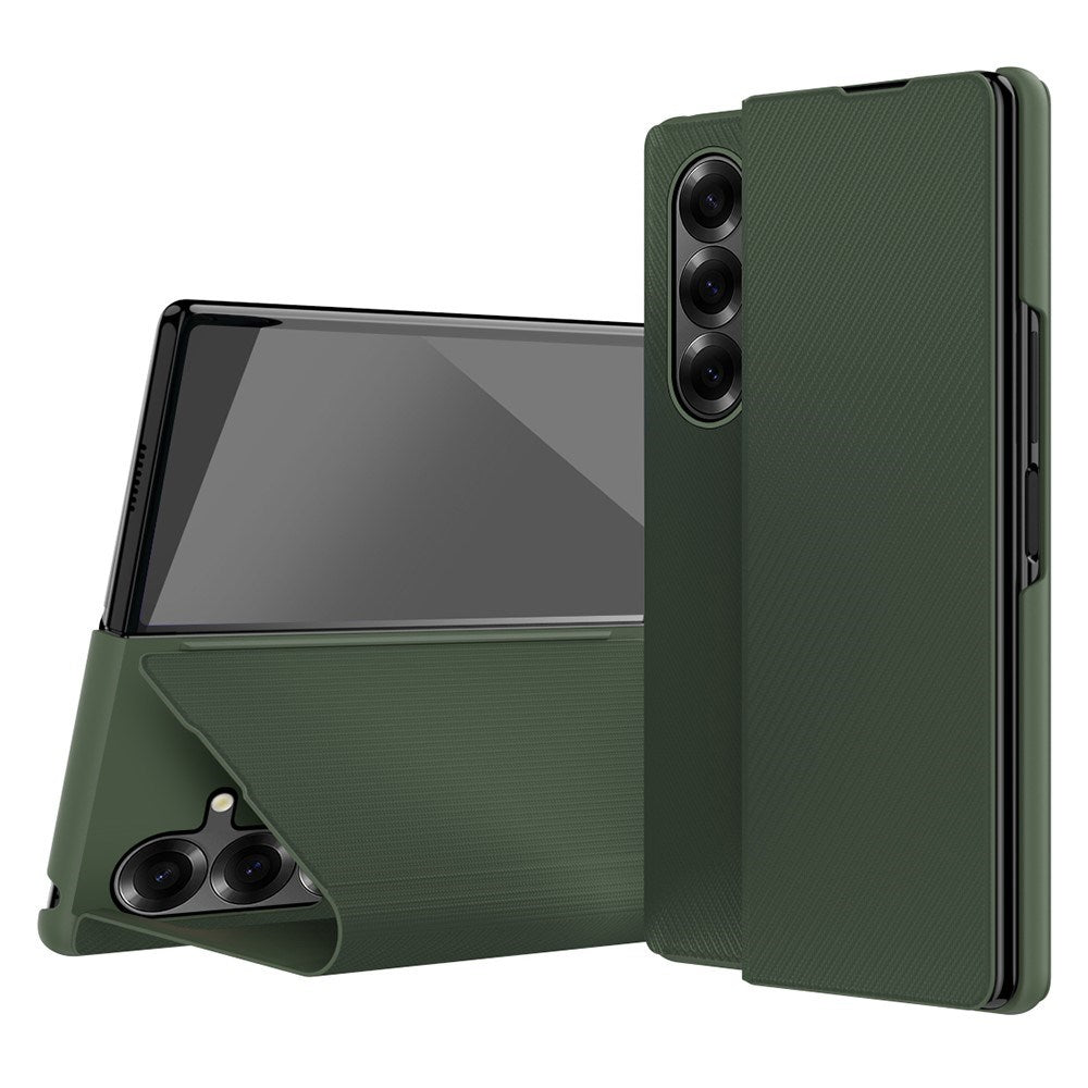 Samsung Galaxy Z Fold7 - EIDERWOOD Kunstlæder Flip Cover m. Tekstur & Ståfunktion - Grøn
