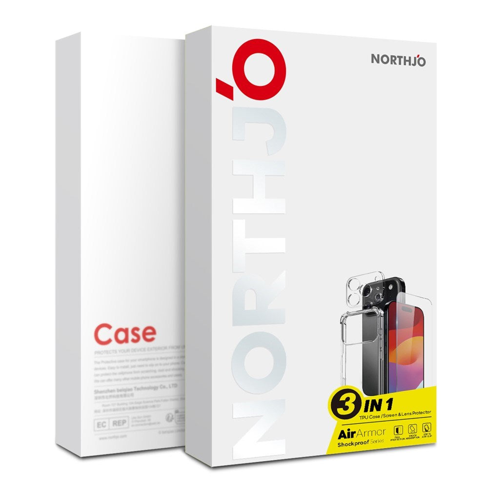 iPhone Air - NORTHJO 3-i-1 Beskyttelsessæt m. Stødabsorberende Fleksibelt Plastik Cover / Hærdet Skærmbeskyttelsesglas / Kameralinsebeskyttelsesglas - Gennemsigtig