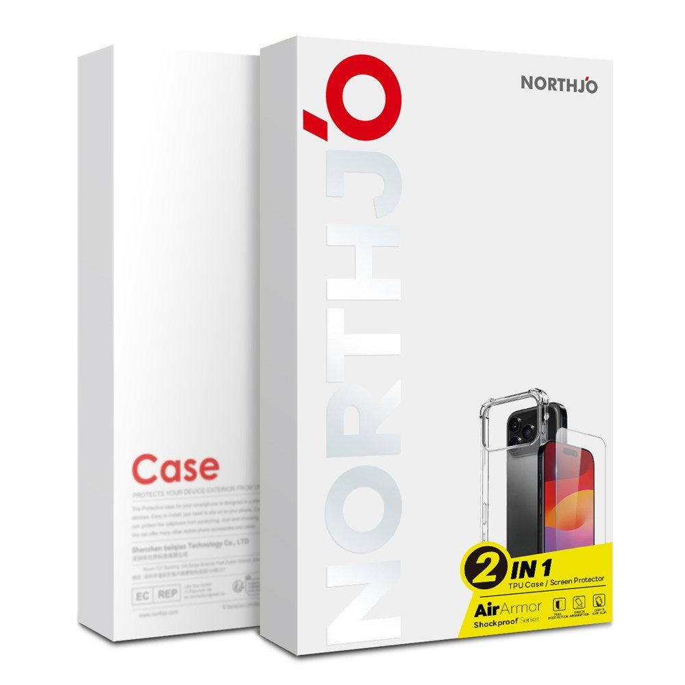 iPhone Air - NORTHJO 2-i-1 Beskyttelsessæt m. Stødabsorberende Fleksibelt Plastik Cover & Hærdet Skærmbeskyttelsesglas - Gennemsigtig