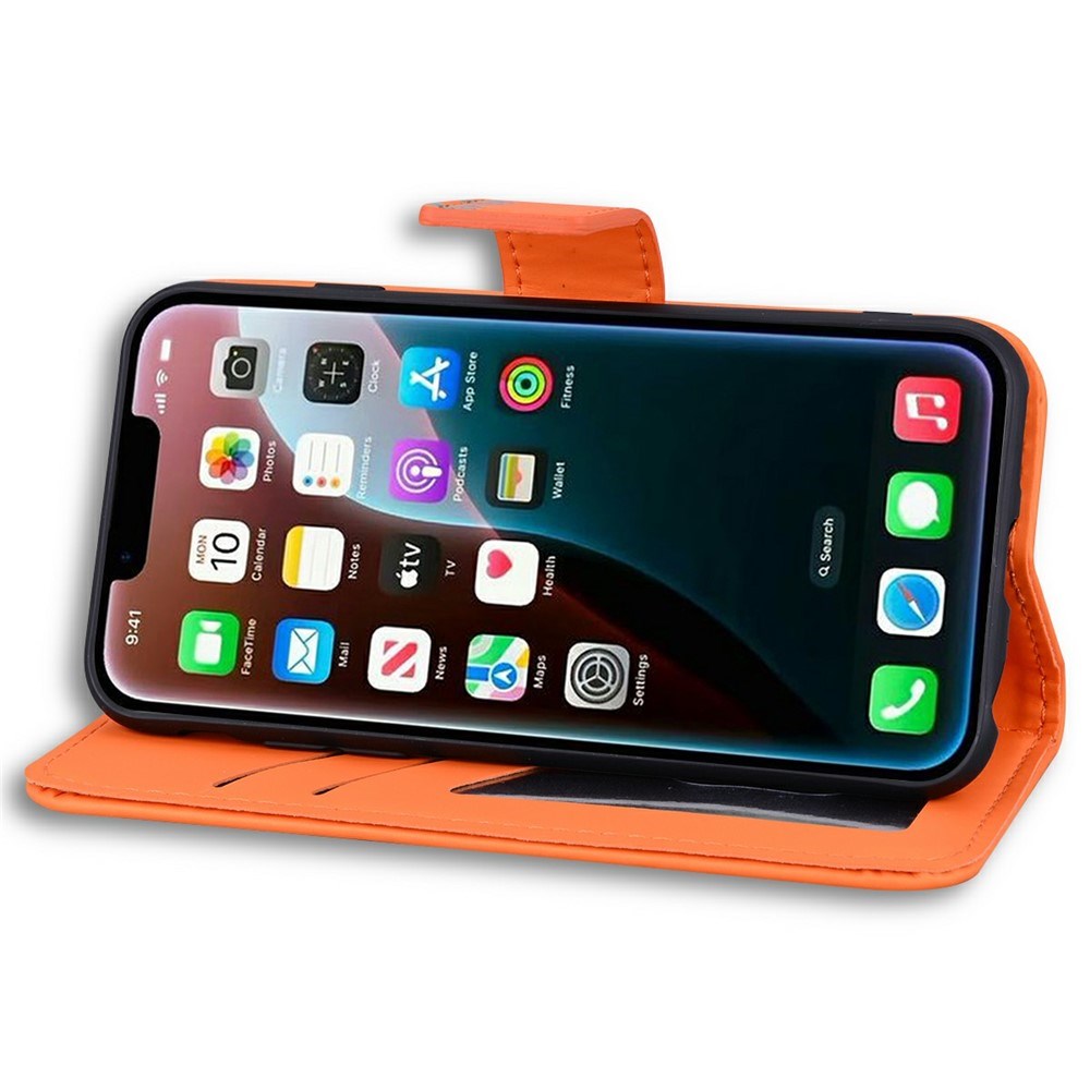 iPhone 17e / 16e Kunstlæder Flip Cover m. Figur & Ståfunktion - Orange