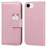 iPhone 17e / 16e Kunstlæder Flip Cover m. Figur & Ståfunktion - Lyserød