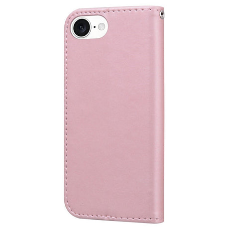 iPhone 17e / 16e Kunstlæder Flip Cover m. Figur & Ståfunktion - Lyserød