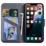 iPhone 17e / 16e Kunstlæder Flip Cover m. Figur & Ståfunktion - Grå