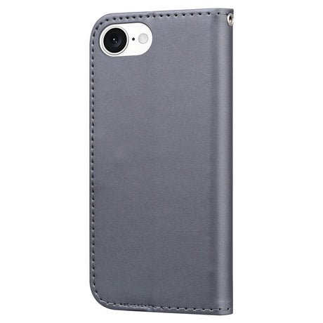 iPhone 17e / 16e Kunstlæder Flip Cover m. Figur & Ståfunktion - Grå