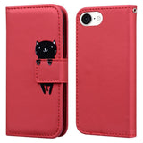 iPhone 17e / 16e Kunstlæder Flip Cover m. Figur & Ståfunktion - Rød