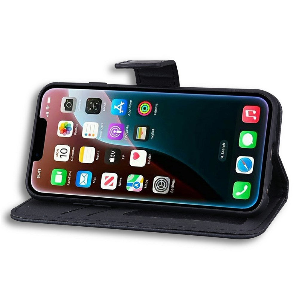 iPhone 17e / 16e Kunstlæder Flip Cover m. Figur & Ståfunktion - Sort