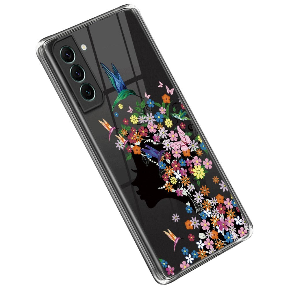 Samsung Galaxy S23 Plastik Transparent Bagside Cover m. Motiv - Blomster Kvinde