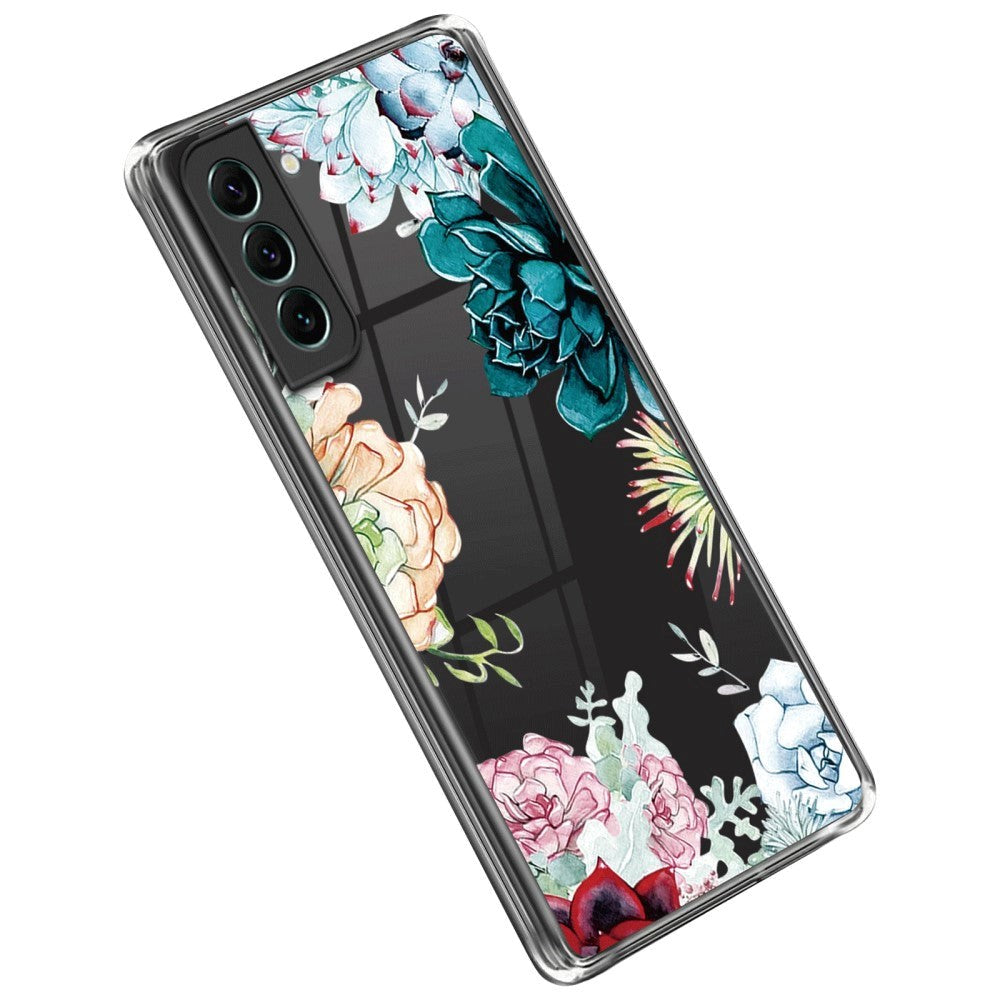 Samsung Galaxy S23 Plastik Transparent Bagside Cover m. Motiv - Blomster