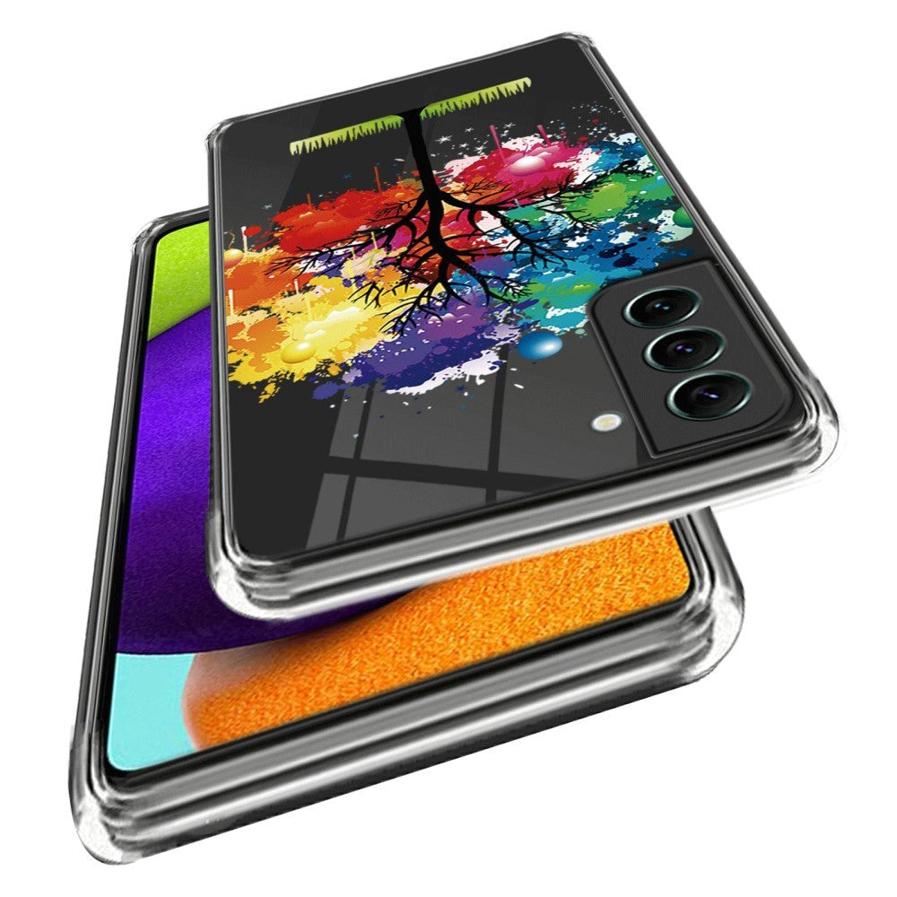 Samsung Galaxy S23 Plastik Transparent Bagside Cover m. Motiv - Farverigt Træ