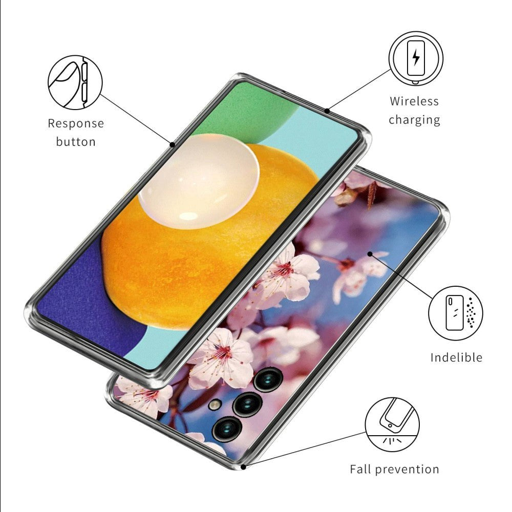 Samsung Galaxy A14 (5G) Fleksibelt Bagside Cover m. Print - Lyserød Blomst