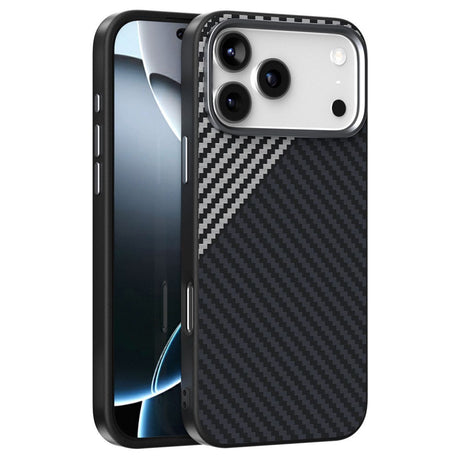 ABEEL iPhone 18 Pro / 17 Pro Hybrid Mobilcover m. Karbonfibretekstur - MagSafe Kompatibelt - Sort / Sølv