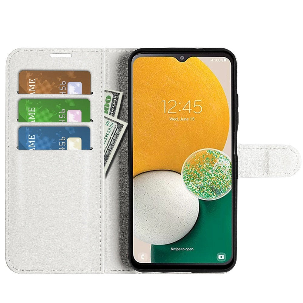 Samsung Galaxy A14 (5G) PU Litchi Læder Flip Cover m. Pung - Hvid