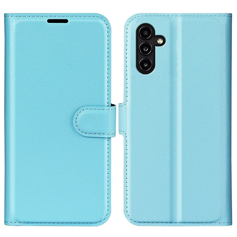 Samsung Galaxy A14 (5G) PU Litchi Læder Flip Cover m. Pung - Blå