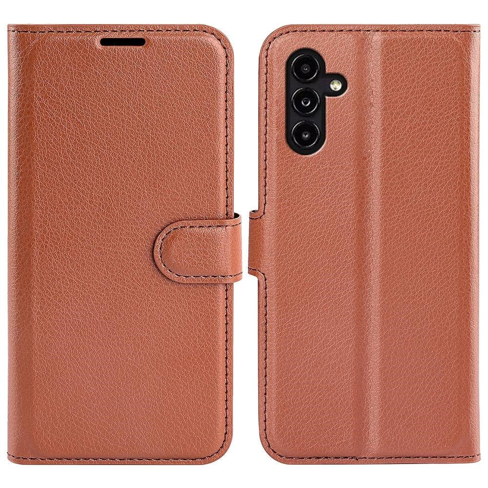 Samsung Galaxy A14 (5G) PU Litchi Læder Flip Cover m. Pung - Brun