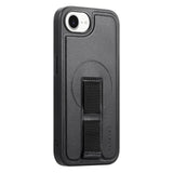 iPhone 17e / 16e - Hårdt Plastik Cover m. Kunstlæder Bagside & Fingerrem - MagSafe Kompatibel - Sort